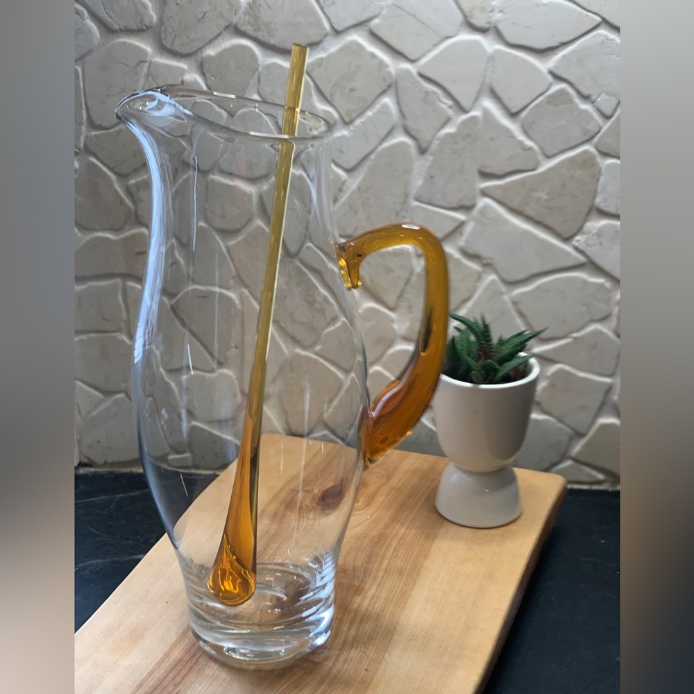 VINTAGE BLOWN GLASS | Martini Pitcher and Stir Stick